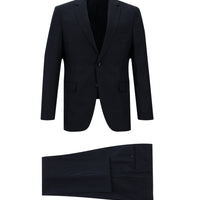 Koyu Lacivert Slim Fit Dar Kesim Ekose Takım Elbise