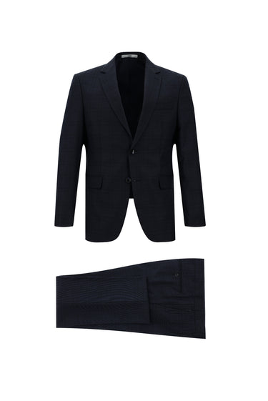 Koyu Lacivert Slim Fit Dar Kesim Ekose Takım Elbise