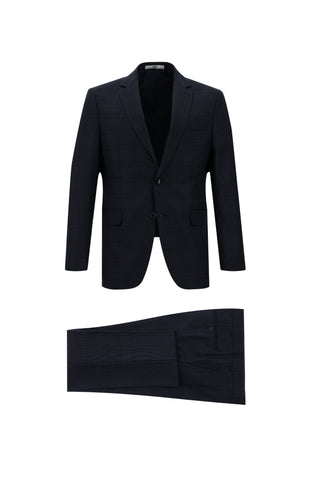 Koyu Lacivert 7 Drop Slim Fit Dar Kesim Ekose Takım Elbise