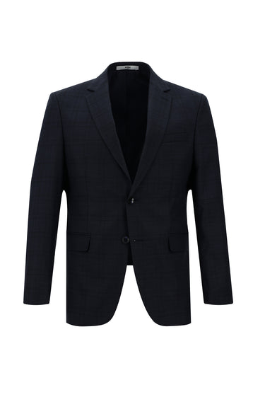 Koyu Lacivert Slim Fit Dar Kesim Ekose Takım Elbise