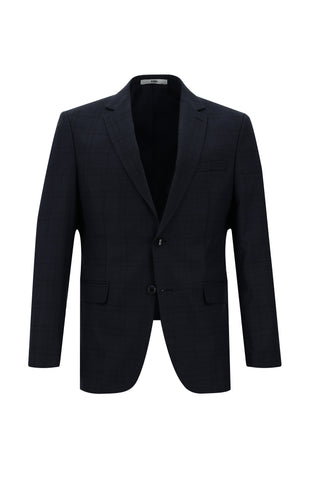 Koyu Lacivert 7 Drop Slim Fit Dar Kesim Ekose Takım Elbise