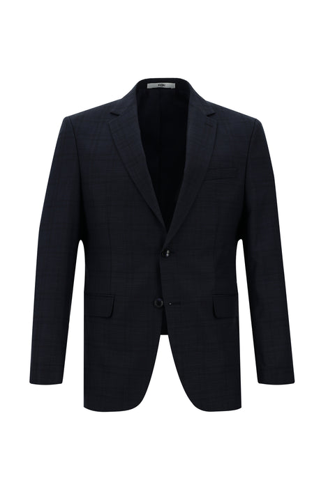 Koyu Lacivert 7 Drop Slim Fit Dar Kesim Ekose Takım Elbise