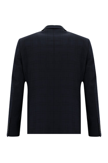 Koyu Lacivert Slim Fit Dar Kesim Ekose Takım Elbise