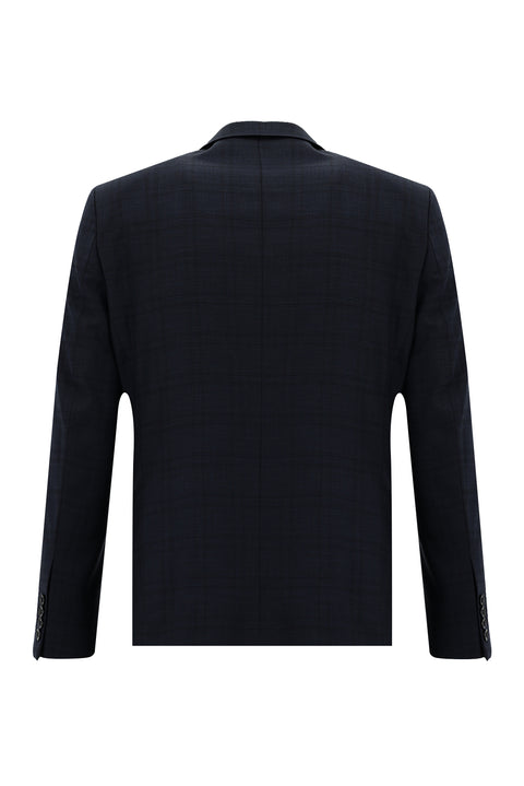 Koyu Lacivert 7 Drop Slim Fit Dar Kesim Ekose Takım Elbise