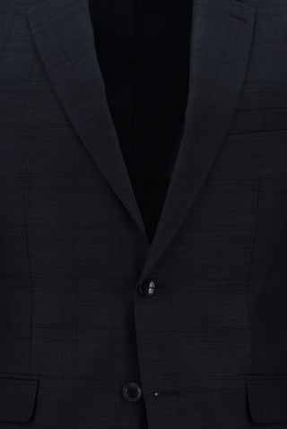 Koyu Lacivert 7 Drop Slim Fit Dar Kesim Ekose Takım Elbise