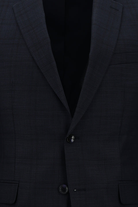 Koyu Lacivert 7 Drop Slim Fit Dar Kesim Ekose Takım Elbise