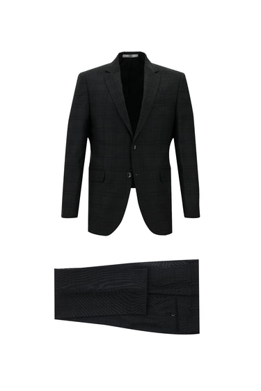 Koyu Antrasit Slim Fit Dar Kesim Ekose Takım Elbise