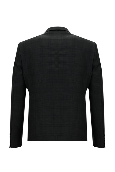 Koyu Antrasit 7 Drop Slim Fit Dar Kesim Ekose Takım Elbise