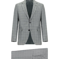 Orta Gri Slim Fit Dar Kesim Klasik Ekose Takım Elbise