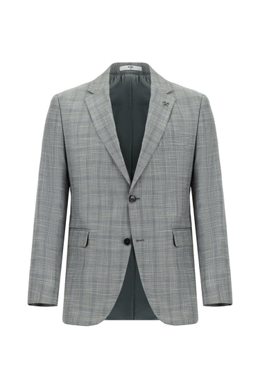 Orta Gri Slim Fit Dar Kesim Klasik Ekose Takım Elbise