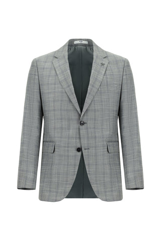 Orta Gri 7 Drop Slim Fit Dar Kesim Ekose Takım Elbise