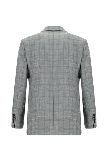 Orta Gri Slim Fit Dar Kesim Klasik Ekose Takım Elbise