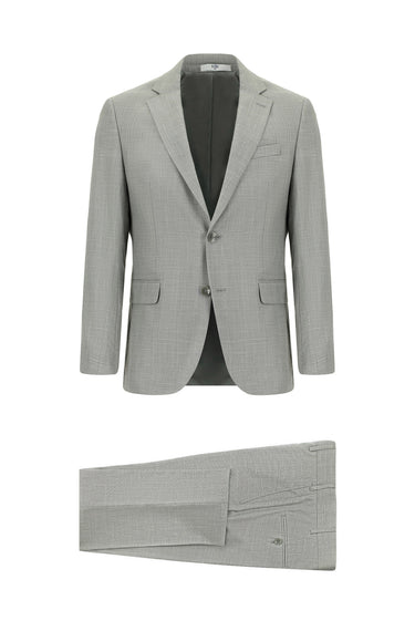 Orta Gri Slim Fit Dar Kesim Klasik Ekose Takım Elbise
