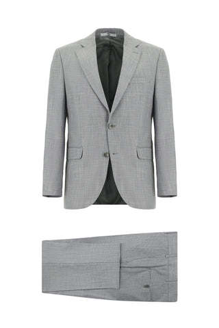 Orta Gri 7 Drop Slim Fit Dar Kesim Desenli Takım Elbise