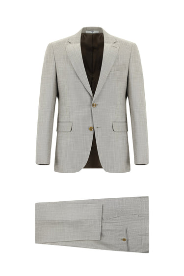 Açık Vizon Slim Fit Dar Kesim Klasik Desenli Takım Elbise