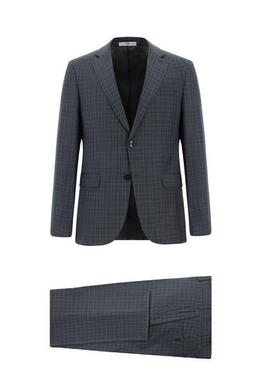 Orta Antrasit Regular Fit Klasik Ekose Takım Elbise