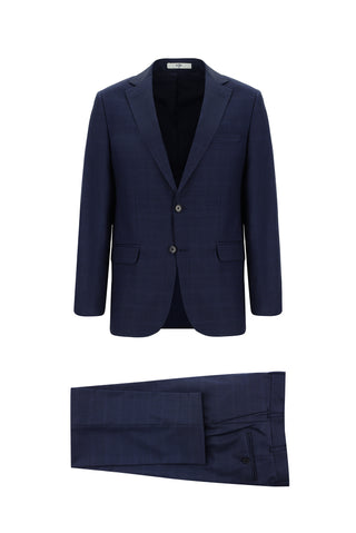 Koyu Lacivert 6 Drop Regular Fit Standart Kesim Ekose Takım Elbise