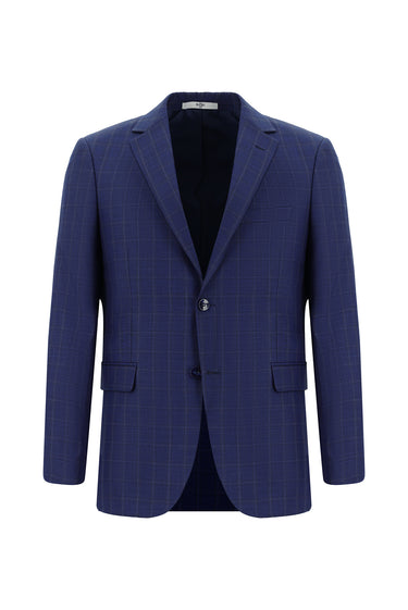 Orta Lacivert Regular Fit Klasik Ekose Takım Elbise