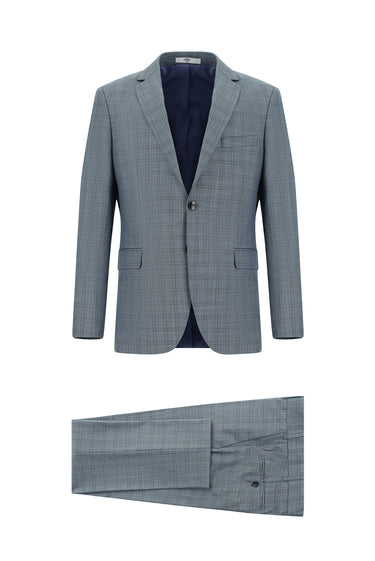 İndigo Regular Fit Klasik Ekose Takım Elbise