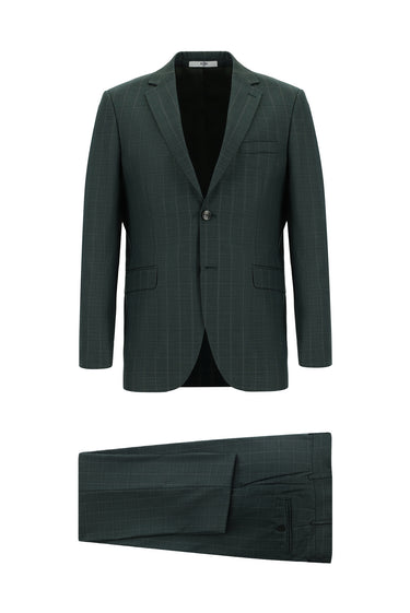 Koyu Yeşil Regular Fit Klasik Ekose Takım Elbise