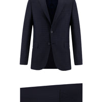 Orta Lacivert 7 Drop Slim Fit Dar Kesim Ekose Takım Elbise