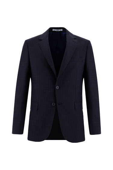 Orta Lacivert Slim Fit Dar Kesim Klasik Ekose Takım Elbise