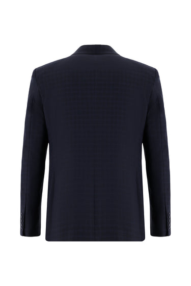 Orta Lacivert Slim Fit Dar Kesim Klasik Ekose Takım Elbise