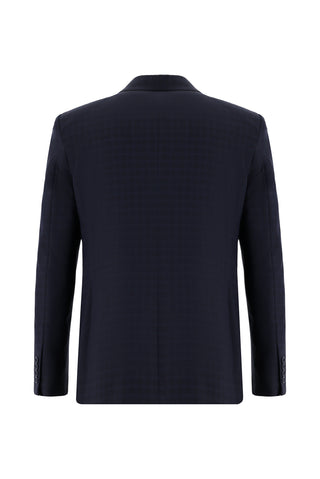 Orta Lacivert 7 Drop Slim Fit Dar Kesim Ekose Takım Elbise