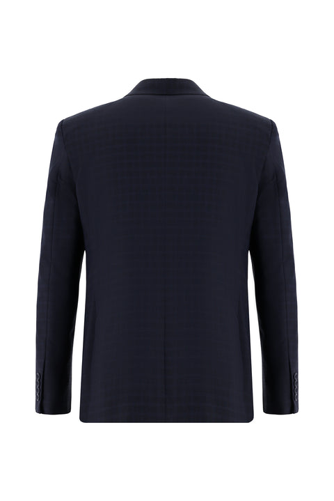 Orta Lacivert 7 Drop Slim Fit Dar Kesim Ekose Takım Elbise
