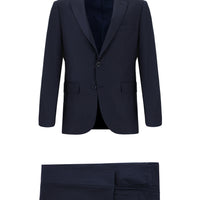 Orta Lacivert Slim Fit Dar Kesim Klasik Ekose Takım Elbise