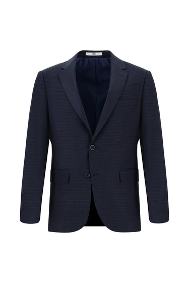 Orta Lacivert Slim Fit Dar Kesim Klasik Ekose Takım Elbise