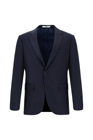 Orta Lacivert 7 Drop Slim Fit Dar Kesim Ekose Takım Elbise