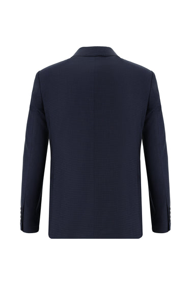 Orta Lacivert Slim Fit Dar Kesim Klasik Ekose Takım Elbise