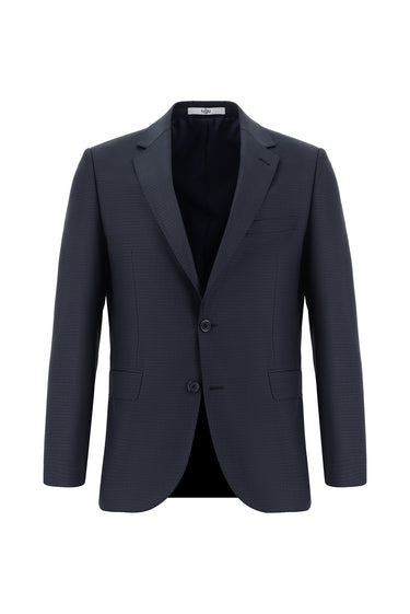 Koyu Lacivert Slim Fit Dar Kesim Klasik Ekose Takım Elbise