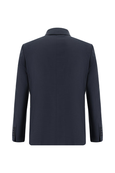 Koyu Lacivert Slim Fit Dar Kesim Klasik Ekose Takım Elbise