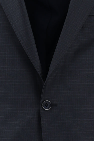 Koyu Lacivert Slim Fit Dar Kesim Klasik Ekose Takım Elbise