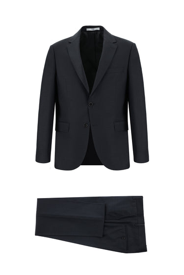 Koyu Antrasit Slim Fit Dar Kesim Klasik Ekose Takım Elbise