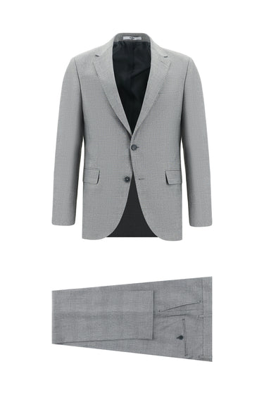 Orta Gri Slim Fit Dar Kesim Klasik Ekose Takım Elbise