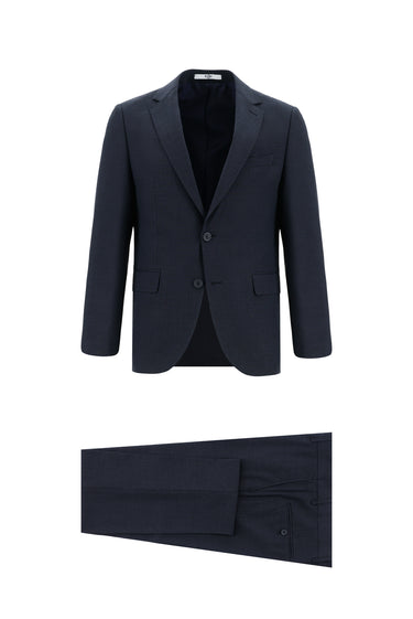 Koyu Lacivert Slim Fit Dar Kesim Klasik Ekose Takım Elbise