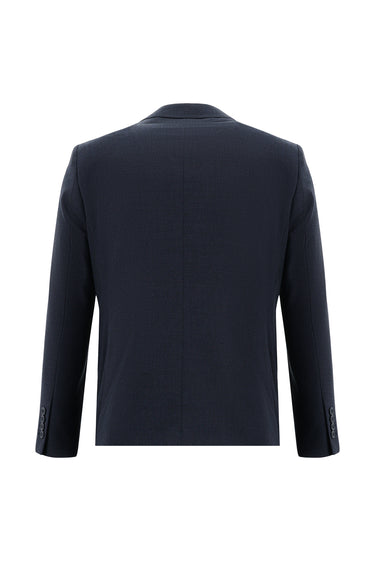 Koyu Lacivert Slim Fit Dar Kesim Klasik Ekose Takım Elbise