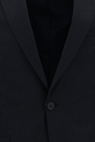 Koyu Lacivert 7 Drop Slim Fit Dar Kesim Ekose Takım Elbise