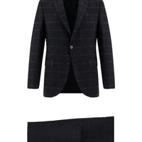 Siyah 7 Drop Slim Fit Dar Kesim Ekose Takım Elbise