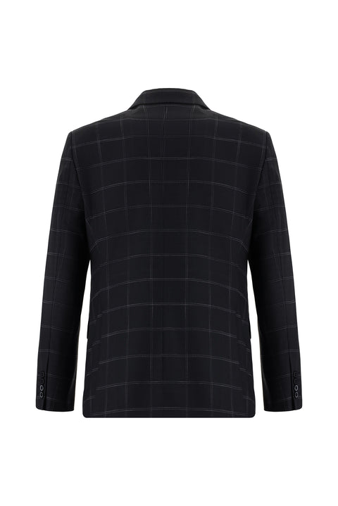 Siyah 7 Drop Slim Fit Dar Kesim Ekose Takım Elbise