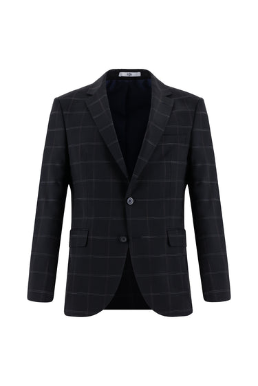 Koyu Lacivert Slim Fit Dar Kesim Klasik Ekose Takım Elbise