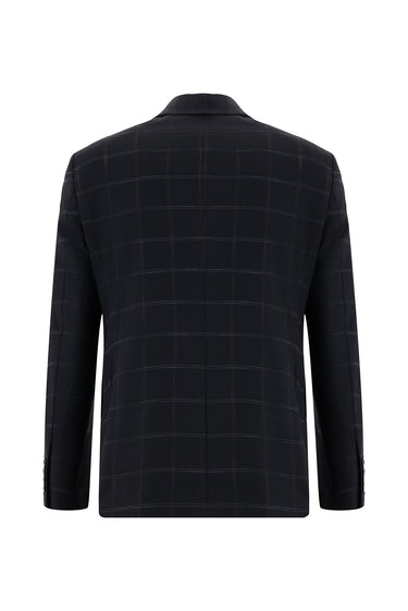 Koyu Lacivert Slim Fit Dar Kesim Klasik Ekose Takım Elbise