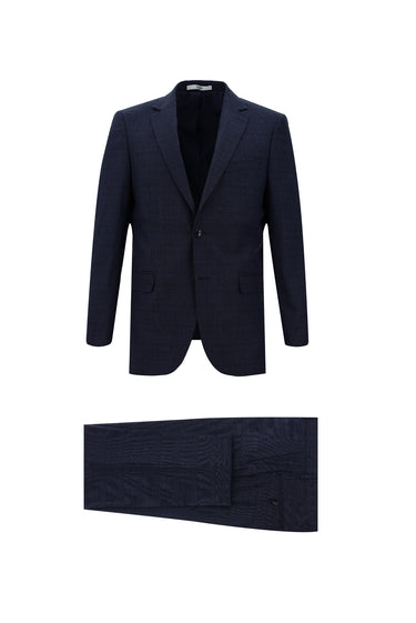 Orta Lacivert Regular Fit Ekose Takım Elbise