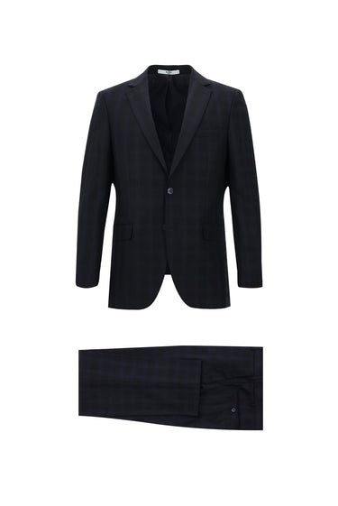 Orta Lacivert Regular Fit Ekose Takım Elbise