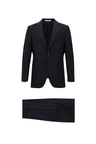 Orta Lacivert 6 Drop Regular Fit Standart Kesim Ekose Takım Elbise