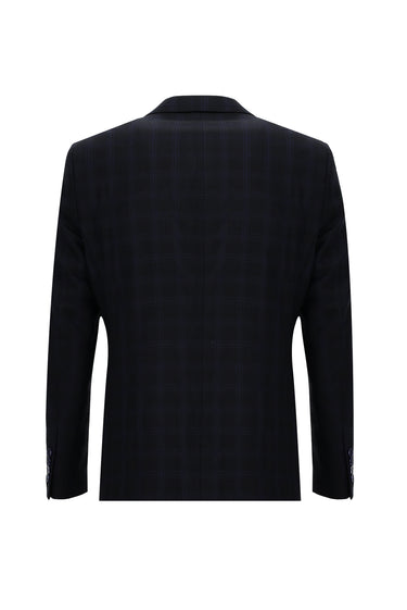 Orta Lacivert Regular Fit Ekose Takım Elbise