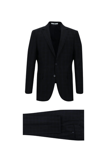 Koyu Lacivert Regular Fit Ekose Takım Elbise